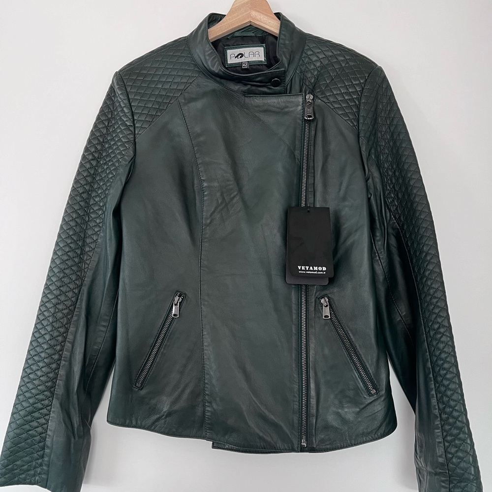 Green Quilted Leather Moto Jacket